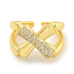 Rack Plating Brass Micro Pave Cubic Zirconia Cross Open Cuff Ring for Women&nbsp;RJEW-C082-10G