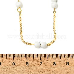 5MM Round Natural Howlite Beads Brass Cable Chain Necklaces for Women&nbsp;NJEW-JN06378-01