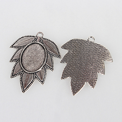Tibetan Style Alloy Leaf Pendant Cabochon Settings&nbsp;X-TIBEP-N003-44AS