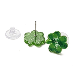 Saint Patrick's Day Theme Acrylic & 304 Stainless Steel Stud Earring for Women Men&nbsp;LS-EJEW-H112-01A
