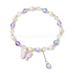 Frosted Dyed Synthetic Moonstone & Shell Pearl Round Beads Stretch Bracelets&nbsp;BJEW-JB11822-03