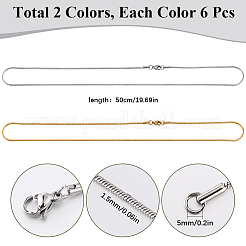 12Pcs 2 Colors 304 Stainless Steel Round Snake Chain Necklaces Set&nbsp;NJEW-SC0001-12