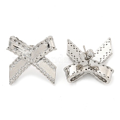 Bowknot Brass Micro Pave Cubic Zirconia Stud Earrings for Women&nbsp;EJEW-P275-06P