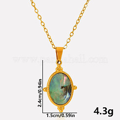 304 Stainless Steel Pave Natural Paua Shell Geometric Oval Pendant Necklaces&nbsp;AX5214-3