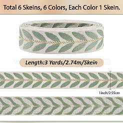 18 Yards 6 Colors Polyester Leaf Jacquard Ribbons&nbsp;SRIB-CY0001-18
