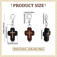 60Pcs 2 Colors Natural Wood Cross Pendant Decorations&nbsp;HJEW-PH02187