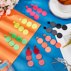 6 Pairs 6 Colors Flat Round Acrylic Dangle Stud Earrings with Steel Iron Pins for Women&nbsp;EJEW-AN0004-13