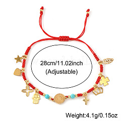 Stainless Steel Cross & Hamsa Hand & Medal Charms Braided Bracelets&nbsp;GU1131-2