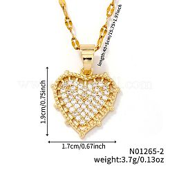 Elegant Brass Micro Pave Clear Cubic Zirconia Heart Pendant Necklaces&nbsp;IR4226-2