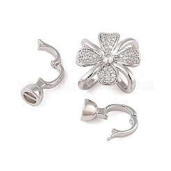 Rack Plating Flower Brass Pave Clear Cubic Zirconia Fold Over Clasps&nbsp;FIND-Q112-01P