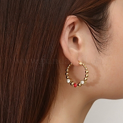 304 Stainless Steel Beaded Hoop Earrings&nbsp;EJEW-G368-05G