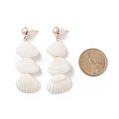 Natural Spiral Shell & Shell Pearl Dangle Stud Earrings&nbsp;EJEW-TA00168