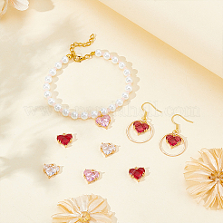 8Pcs 4 Colors Brass Pave Cubic Zirconia Heart Charms&nbsp;ZIRC-BC0001-30