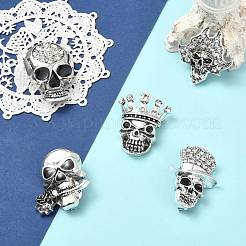 5Pcs 5 Styles Skull Alloy Rhinestone Lapel Pins&nbsp;JEWB-CJ0003-51