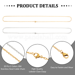 20Pcs 2 Colors 304 Stainless Steel Cable Chain Necklaces Set&nbsp;MAK-NB0001-28
