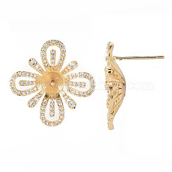 Brass Micro Pave Clear Cubic Zirconia Stud Earrings Findings&nbsp;KK-T062-78G-NF