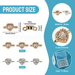 12Pcs 2 Colors Brass Pave Cubic Zirconia Heart Links Connector Charms&nbsp;KK-TA0003-48A