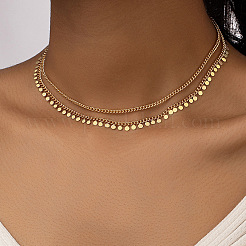 Alloy Disc Tassel Twisted Chain Double Layer Necklaces for Women&nbsp;FS-WG469BC-01