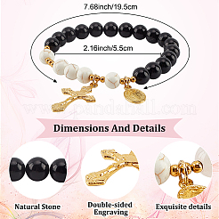 Natural Eyeless Obsidian & Synthetic Turquoise Round Beaded Stretch Bracelet&nbsp;BJEW-PH01531-03