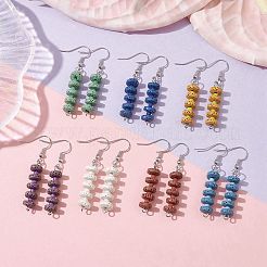7 Pairs 7 Colors Natural Dyed Lava Rock Disc Beaded Dangle Earrings&nbsp;EJEW-JE05618