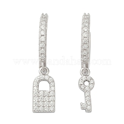Lock & Key 925 Sterling Silver Micro Pave Clear Cubic Zirconia Hoop Earrings for Women&nbsp;EJEW-G427-01P-03
