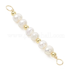 Natural Cultured Freshwater Pearl Potato and Brass Round Beaded Connector Charms&nbsp;PALLOY-JF04738