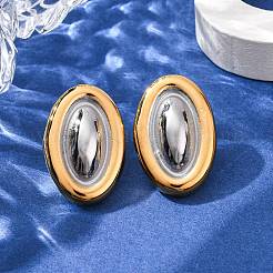 304 Stainless Steel Two Tone Oval Stud Earrings for Women&nbsp;LS-EJEW-A136-01A-GP