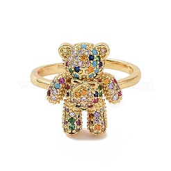 Cubic Zirconia Bear Open Cuff Ring&nbsp;RJEW-P083-01G-01