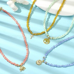 Alloy Pendant Necklace with Glass Seed Beaded Chains&nbsp;NJEW-JN04381