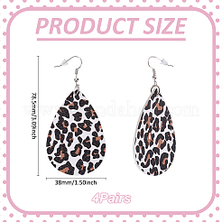 4 Pairs Artificial Leather Teardrop with Leopard Print Dangle Earrings&nbsp;EJEW-UN0002-92A