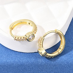 Flat Round Brass Micro Pave Clear Cubic Zirconia Hoop Earrings&nbsp;EJEW-D348-28G