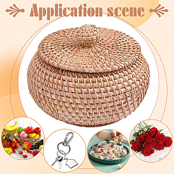 Woven Rattan Round Storage Box with Lid&nbsp;AJEW-WH0609-889
