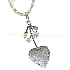 Alloy Floral Heart Locket Pendant Twisted Polyester Cord Necklaces for Women&nbsp;WGF1E9C-01