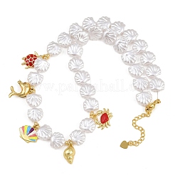 Ocean Brass Enamel Sea Animals Pendant ABS Imitation Pearl Shell Shaped Beaded Necklaces&nbsp;KK-CBA4547-01G