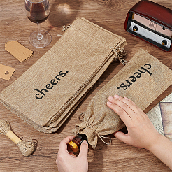 12Pcs Rectangle Jute Cheers Wine Drawstring Storage Bags&nbsp;FIND-WH0427-15A