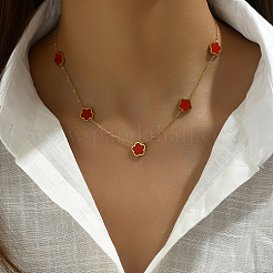 Golden 201 Stainless Steel Flower Pendant Necklace for Women&nbsp;WB0068-2