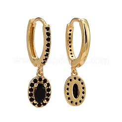 Black Cubic Zirconia Oval Dangle Huggie Hoop Earrings&nbsp;EJEW-C012-02