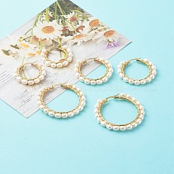 Natural Pearl Beads Brass Hoop Earrings&nbsp;EJEW-JE04565