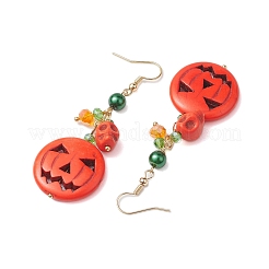 Pumpkin Synthetic Turquoise Dangle Earrings&nbsp;EJEW-TA00517