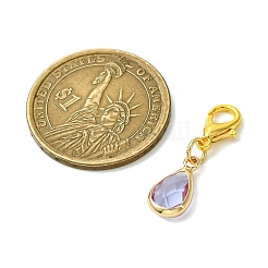 12Pcs 6 Colors Teardrop Brass Glass Pendant Decorations&nbsp;HJEW-JM02738