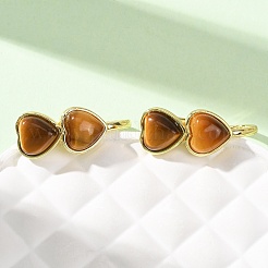 Valentine's Day Heart Natural Tiger Eye Stud Earrings&nbsp;EJEW-T053-01G-11