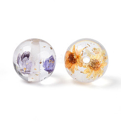 Transparent Resin & Gold Foil & Dried Flower Round Beads&nbsp;RESI-T060-44M
