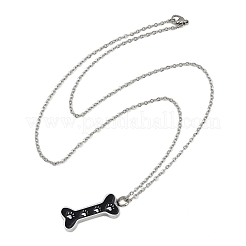 304 Stainless Steel Black Enamel Paw Print Bone Pendant Pet Urn Ashes Necklaces&nbsp;NJEW-S455-06P