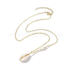 Natural Shell Pendant Necklace with Brass Cable Chains&nbsp;NJEW-JN04472