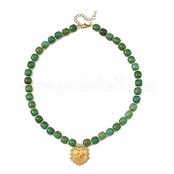 304 Stainless Steel Gothic Heart Pendant Dyed Synthetic Magnesite Column Beaded Necklaces&nbsp;NJEW-JN06673