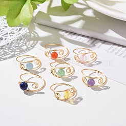 7Pcs Round Natural & Synthetic Mixed Stone Braided Bead Finger Rings&nbsp;RJEW-JR00531