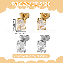 2 Pairs 2 Colors Brass Micro Pave Clear Cubic Zirconia Stud Earrings&nbsp;EJEW-GO0003-27