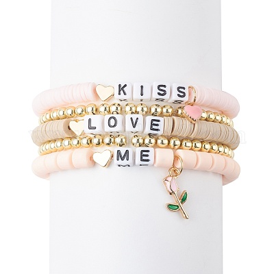 Wholesale 5Pcs Style Word Kiss Love Me Acrylic Stretch Bracelets
