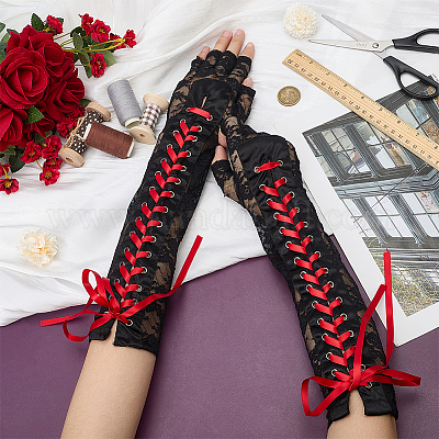 Polyester Long Lace Gloves&nbsp;AJEW-WH0609-321-1