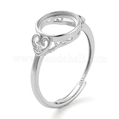 Flat Round Adjustable 925 Sterling Silver Ring Components&nbsp;STER-G042-10P-1